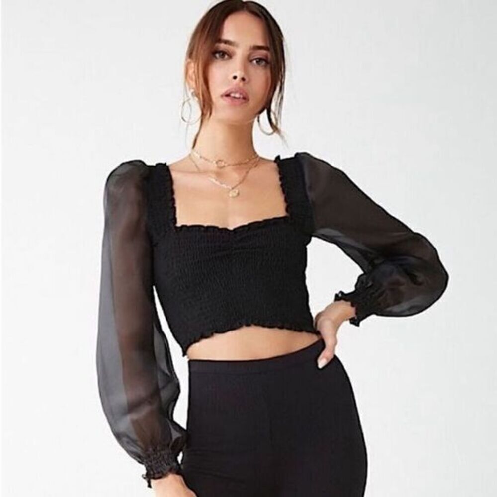 FOREVER 21 BLACK PUFF SLEEVE BLOUSE